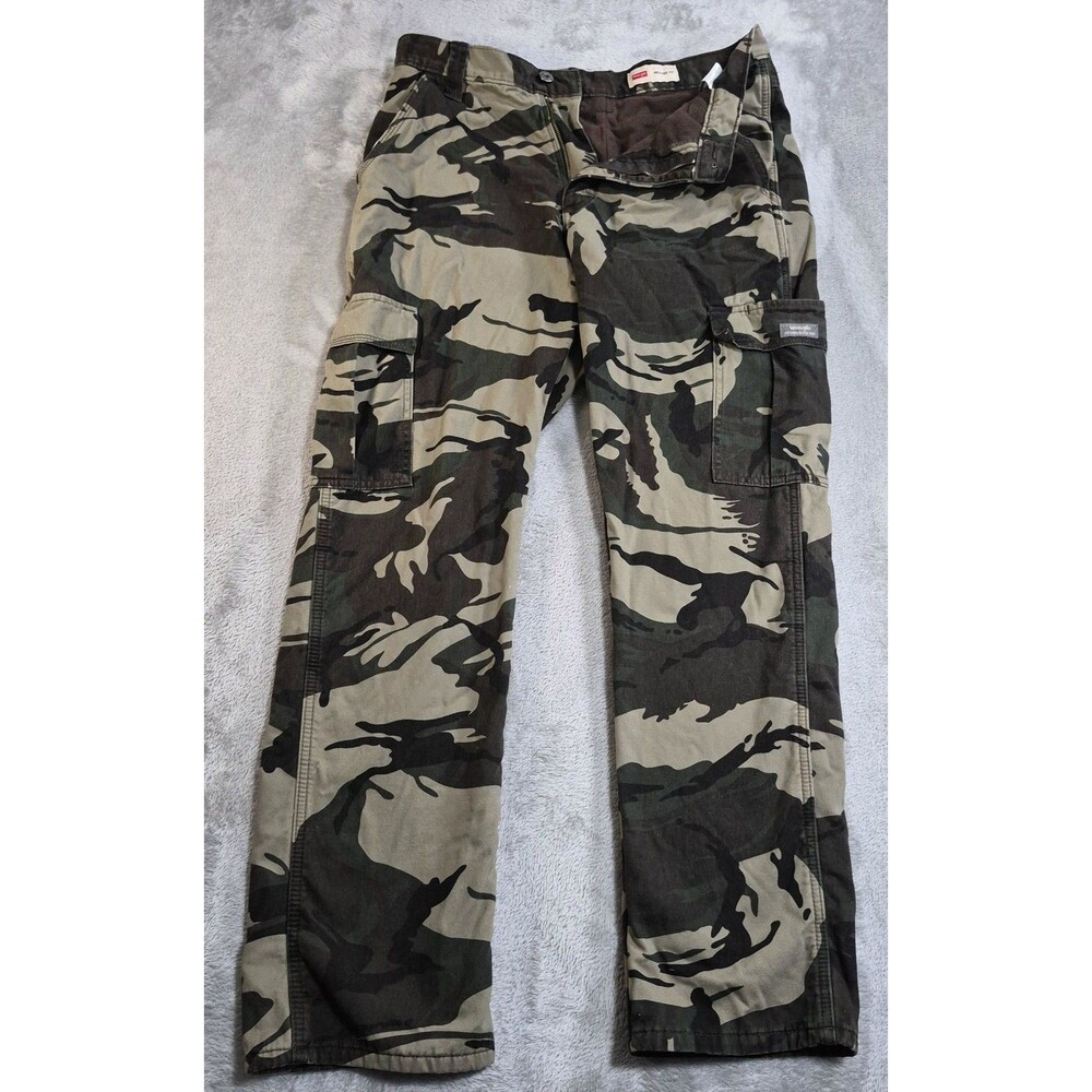 Wrangler Cargo Pants Mens 30x32 Green Camo Fleece Lined Relaxed Fit Winter